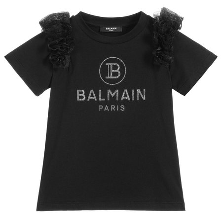 Balmain - Black Cotton & Tulle Top | Childrensalon Outlet
