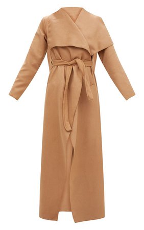 Camel Maxi Length Oversized Waterfall Belted Coat | PrettyLittleThing USA