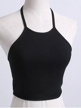 [58% OFF] 2019 Solid Color Halter Crop Top In BLACK | ZAFUL English..