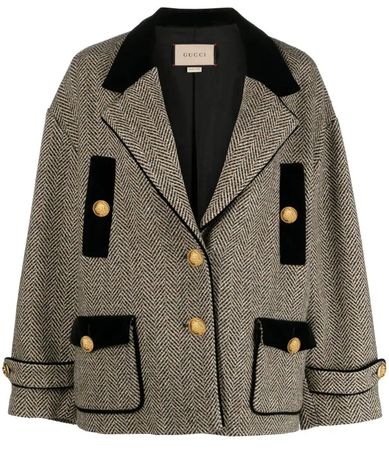 Gucci velvet-trim herringbone short coat