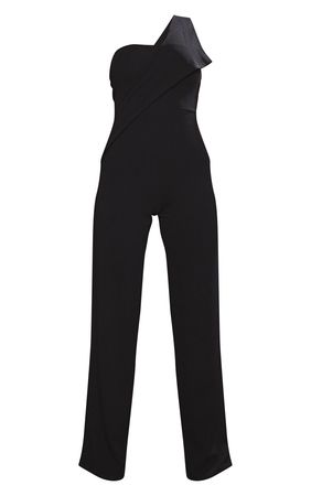 Black Asymmetric Strap Wide Leg Jumpsuit | PrettyLittleThing USA