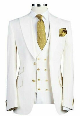 PicClick MEN WHITE DESIGNER Gold Button Wedding Grooms Dinner Suit (Coat+ ...