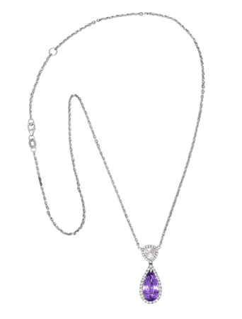 No Heat Madagascar Purple Sapphire Diamond Kunzite 18 Karat White Gold Necklace
