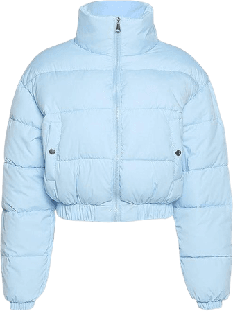 blue puffer jacket