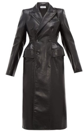 balenciaga double breasted hourglass leather coat