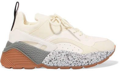 Eclypse Neoprene-trimmed Faux Leather And Suede Sneakers - Beige