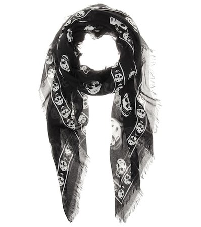 Skull-print silk-blend scarf