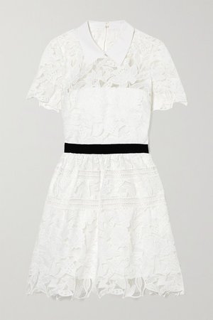 Grosgrain-trimmed Guipure Lace Mini Dress - White
