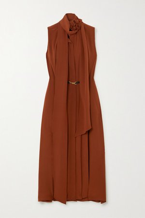 Victoria Beckham | Belted scarf-detailed silk crepe de chine midi dress | NET-A-PORTER.COM