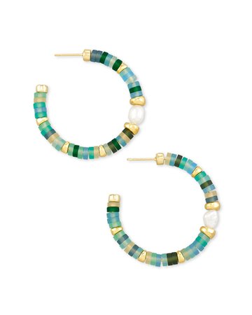 Lila Gold Hoop Earrings in Matte Sea Green Mix