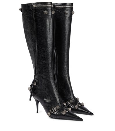 Balenciaga - Cagole leather knee-high boots | Mytheresa