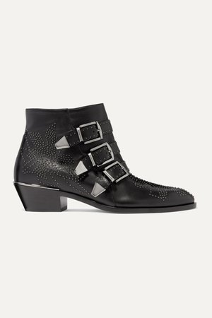 Black Susanna studded leather ankle boots | Chloé | NET-A-PORTER