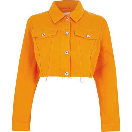 Orange raw hem cropped denim jacket - Jackets - Coats & Jackets - women