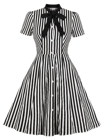 Beetlejuice Costume Pocket Dress With Black and White Vertical Stripe – Jolly Vintage