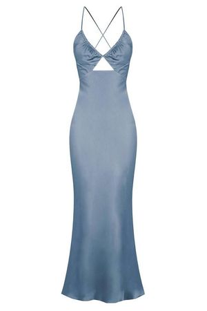 blue satin cocktail dress
