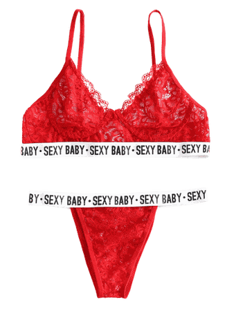 Sexy Baby Graphic Lace Bra Set - Red M
