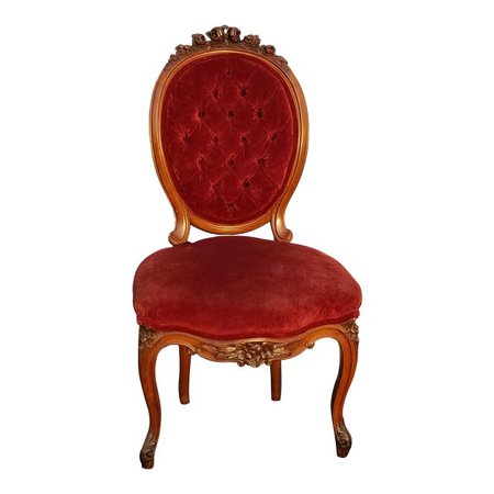 Chairish Vintage French Provincial Victorian Red Tufted Velvet Accent Chair $495.00