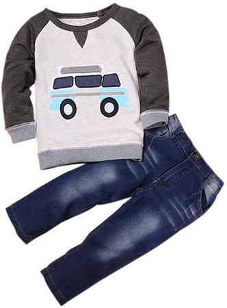 Amazon.com: Napoo Cute Toddler Boys Outfit Car Print Warm Swearshirt Tops+Long Jeans Pants Set for Winter Autumn (6/7T, Gray): Clothing