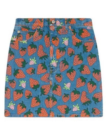 Gucci Denim Skirt With Strawberry Print