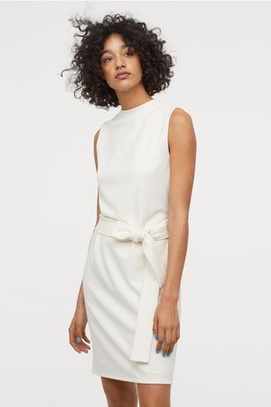Dress with Tie Belt - Cream - Ladies | H&M US