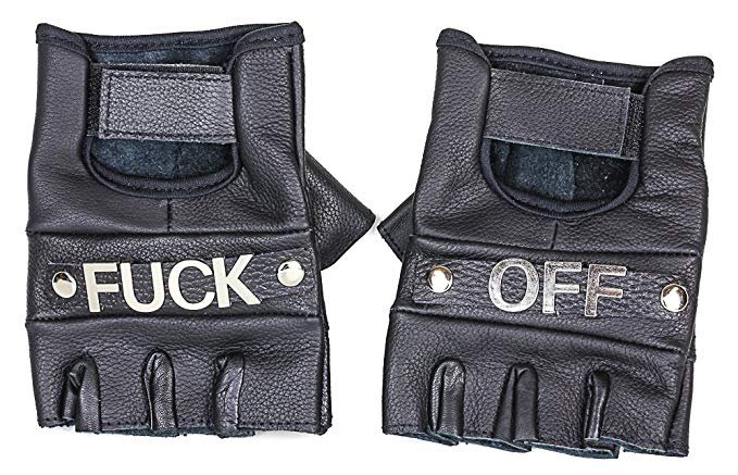 Amazon.com: Fingerless Guantes de piel Bikers Fuck Off guantes Peso ligero: Clothing
