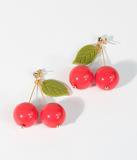 Retro Style Red Cherry Beaded Drop Earrings – Unique Vintage