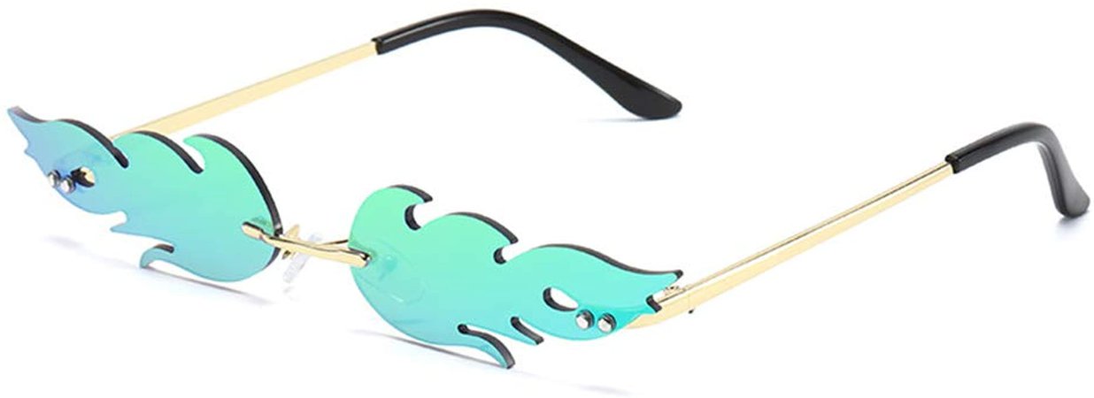 Amazon.com: GTREW Sunglasses Trending Flame Rimless Eyewear Small Face Narrow Wave Shape Glasses Vintage Mens Womens Sun Glasses Metal Frame, Black, 138x70mm : Clothing, Shoes & Jewelry
