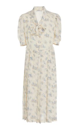 ALESSANDRA RICH Pleated Floral-Print Silk Midi Dress