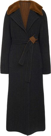 Double Faced Striped Wool Coat Size: 6