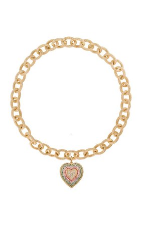 Florentine Finish Link Short Necklace with pavé and Florentine Finish Reversible Cuore Pendant by Carolina Bucci | Moda Operandi