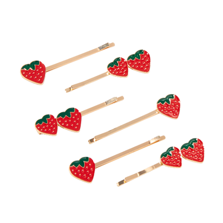 Claire's Enameled Strawberries Hair Pins - 6 Pack