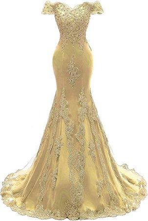 Amazon.com: Himoda Women's V Neckline Beaded Evening Gowns Mermaid Lace Prom Dresses Long H074 10 Gold: Clothing