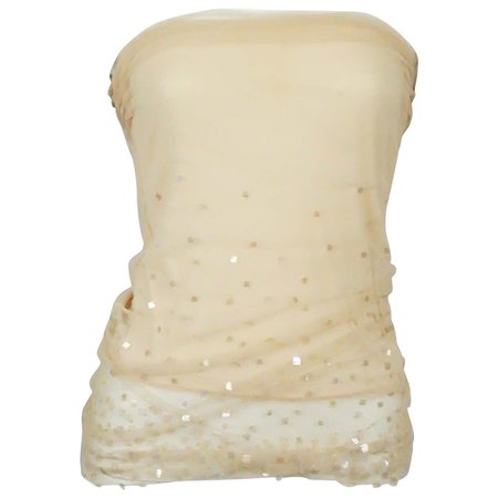 Donna Karen Nude Mesh Strapless Top w/ Sequins - Small For Sale at 1stDibs | karen gillano nude, donna t nude, donna nude