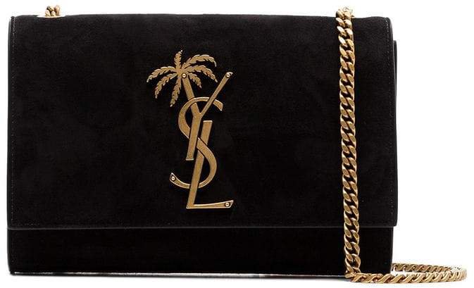 black Kate palm tree logo suede shoulder bag