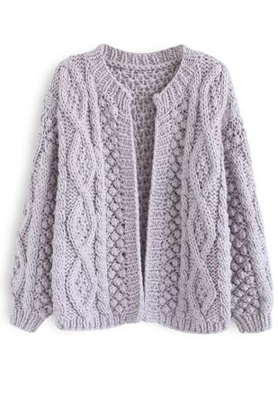 Wintry Morning Cable Knit Cardigan in Lavender - Retro, Indie and Unique Fashion