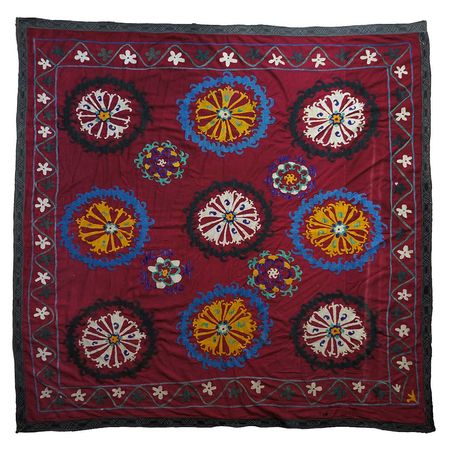 Large Vintage Uzbek Suzani Needlework Textile Blanket or Tapestry For Sale at 1stDibs