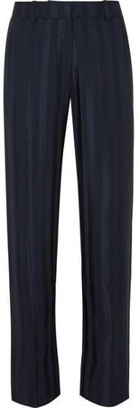 Daria Striped Satin-jacquard Straight-leg Pants - Midnight blue