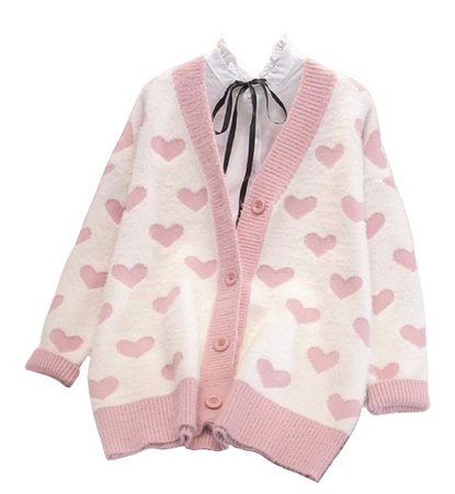 pink white heart cardigan
