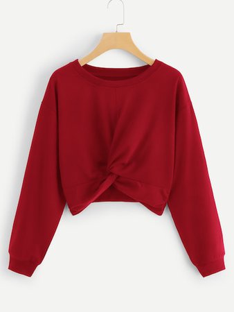 Twist Solid Crop Sweatshirt | SHEIN UK