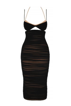 Clothing : Midi Dresses :'Tibi' Black Cutout Ruched Midi Dress