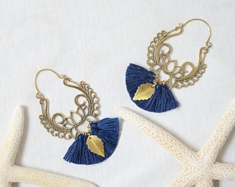 BO pattern denim blue and gold Bohemian jewelry ear cuff | Etsy