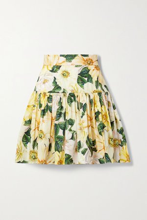 Yellow Pleated floral-print cotton-poplin mini skirt | Dolce & Gabbana | NET-A-PORTER