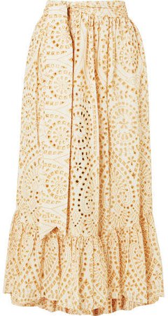 Nicole Embroidered Broderie Anglaise Cotton Maxi Skirt - Neutral