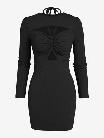 Halter Cinched Cut Out Bodycon Dress In BLACK | ZAFUL 2022