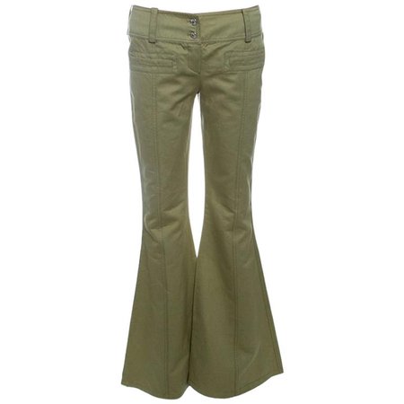 Dior Boutique Vintage Khaki Green Cotton and Linen Flared Pants