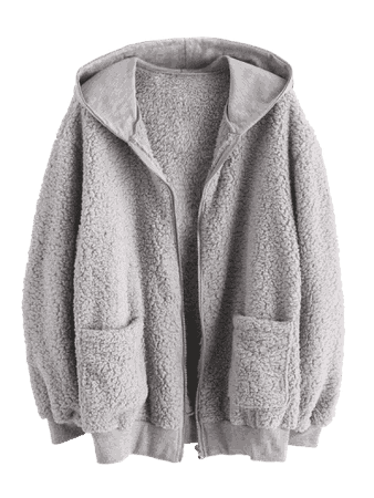 ZAFUL Hooded Fluffy Zip Up Teddy Coat