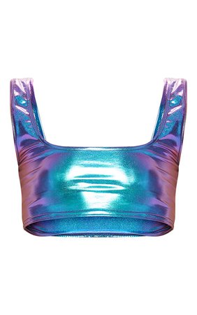SILVER HOLOGRAPHIC METALLIC STRAPPY CROP TOP