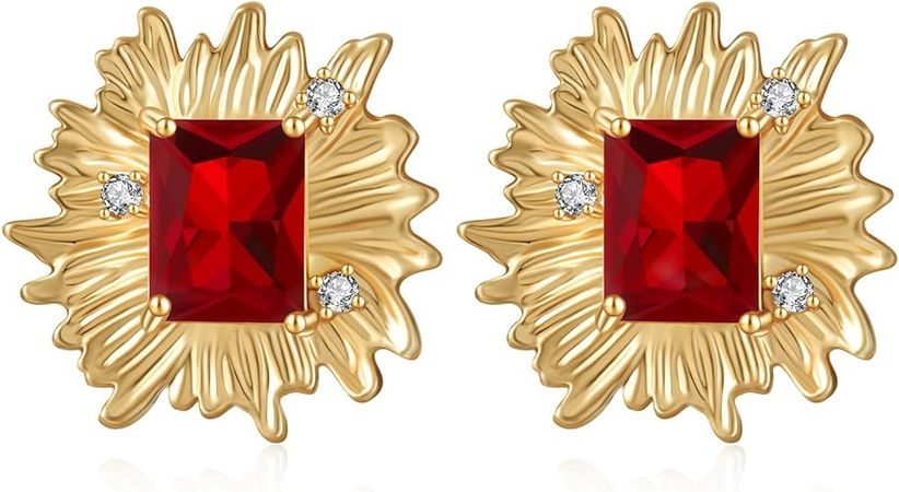 Amazon.com: Canboer Big Chunky Gold Statement Earrings for Women, Vintage Red Cubic Zirconia Stud Earring,Hypoallergenic Dainty 14k Gold Ruby CZ Stud Earrings Jewelry Gift for Women: Clothing, Shoes & Jewelry