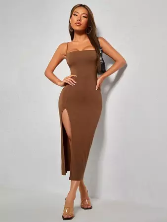 SHEIN PETITE Lace Up Backless Split Thigh Cami Dress | SHEIN USA