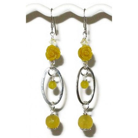 Yellow Sterling Silver Carved Flower Dangle Earrings